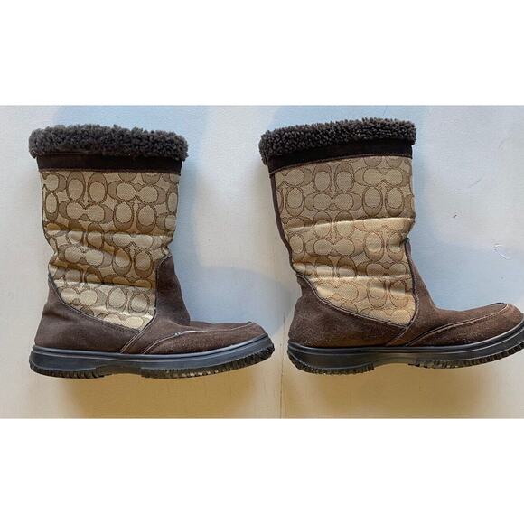 Coach Boots Womens Size 6.5 Sherman Chestnut Brown Mid Calf Winter Snow Shoes - Picture 6 of 13